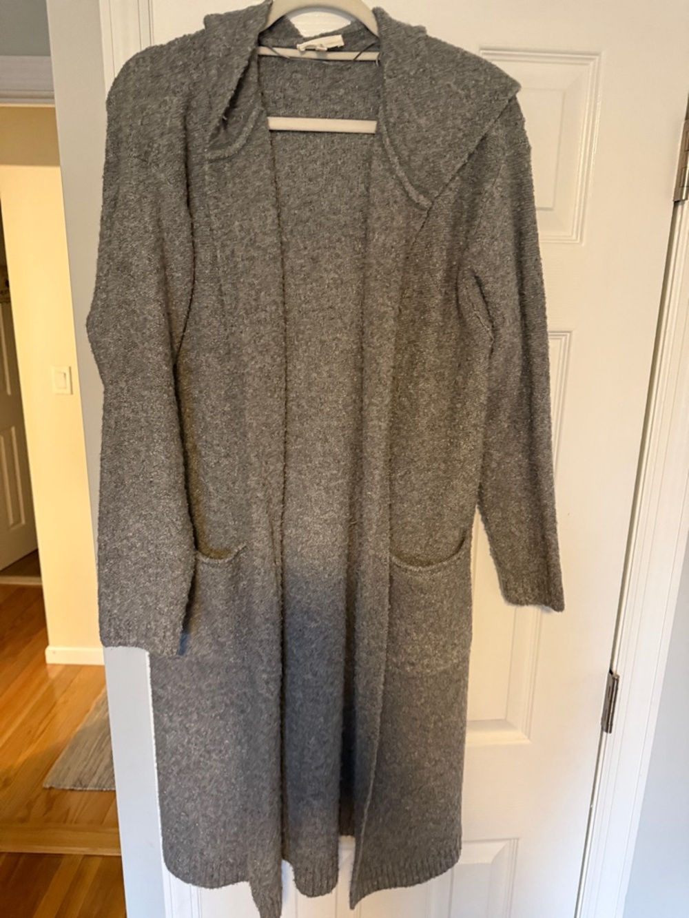 Lou and grey Cozy Hooded Gray Open-Front Long Sweater Cardigan